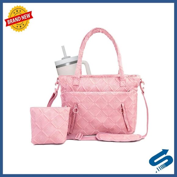 Handbags - Large Quilted Puffer Tote Bag with Laptop Compartment Lightweight Work Purse